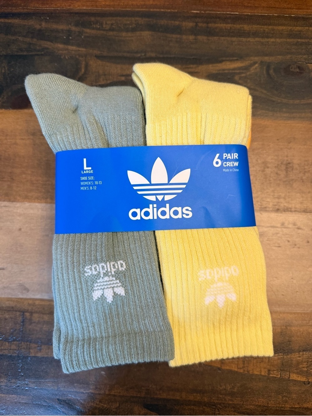 adidas L Multicolor Men's Crew Socks 6 Pairs Solid Logo Socks, Size L
